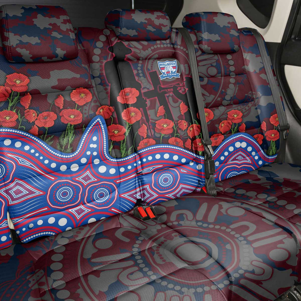 Western Bulldogs ANZAC Day Back Car Seat Cover Indigenous Dot Art with Poppy Flower Tribute