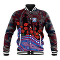 Western Bulldogs ANZAC Day Baseball Jacket Indigenous Dot Art with Poppy Flower Tribute
