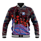 Western Bulldogs ANZAC Day Baseball Jacket Indigenous Dot Art with Poppy Flower Tribute