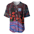 Western Bulldogs ANZAC Day Baseball Jersey Indigenous Dot Art with Poppy Flower Tribute