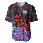 Western Bulldogs ANZAC Day Baseball Jersey Indigenous Dot Art with Poppy Flower Tribute
