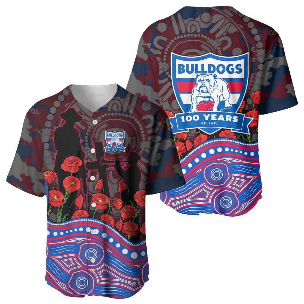 Western Bulldogs ANZAC Day Baseball Jersey Indigenous Dot Art with Poppy Flower Tribute