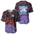 Western Bulldogs ANZAC Day Baseball Jersey Indigenous Dot Art with Poppy Flower Tribute
