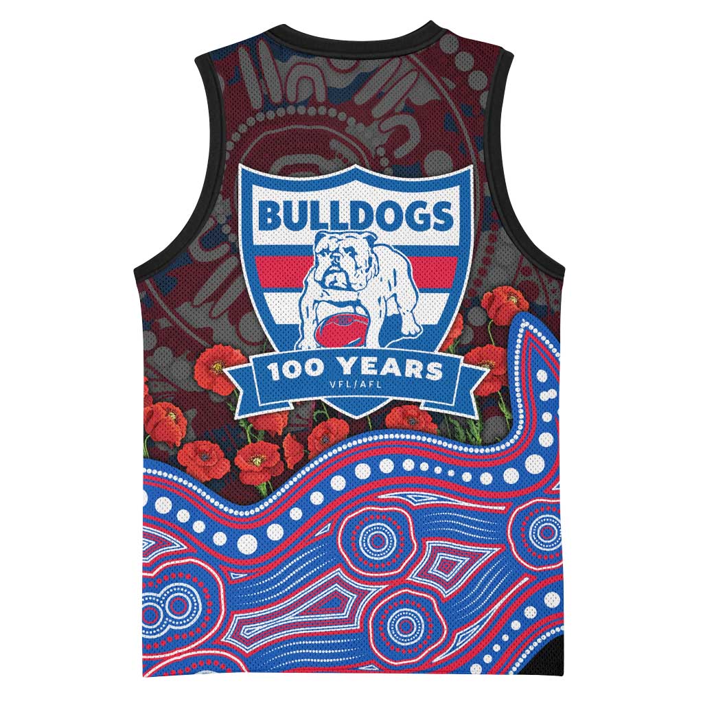 Western Bulldogs ANZAC Day Basketball Jersey Indigenous Dot Art with Poppy Flower Tribute