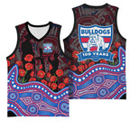 Western Bulldogs ANZAC Day Basketball Jersey Indigenous Dot Art with Poppy Flower Tribute