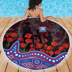 Western Bulldogs ANZAC Day Beach Blanket Indigenous Dot Art with Poppy Flower Tribute