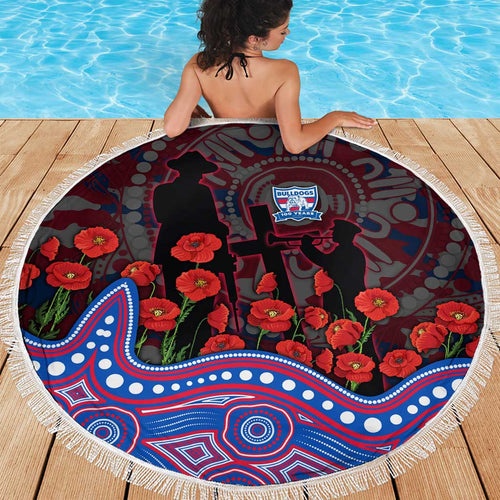 Western Bulldogs ANZAC Day Beach Blanket Indigenous Dot Art with Poppy Flower Tribute