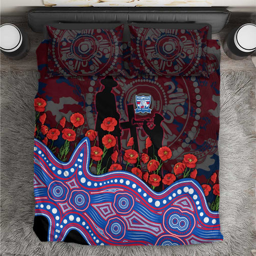 Western Bulldogs ANZAC Day Bedding Set Indigenous Dot Art with Poppy Flower Tribute