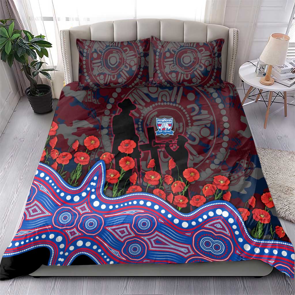Western Bulldogs ANZAC Day Bedding Set Indigenous Dot Art with Poppy Flower Tribute
