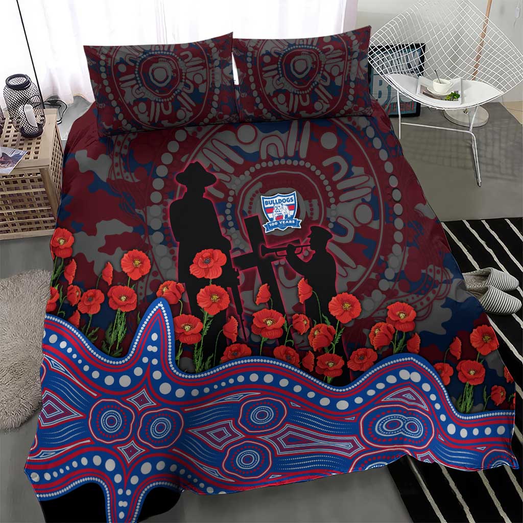 Western Bulldogs ANZAC Day Bedding Set Indigenous Dot Art with Poppy Flower Tribute