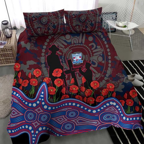 Western Bulldogs ANZAC Day Bedding Set Indigenous Dot Art with Poppy Flower Tribute