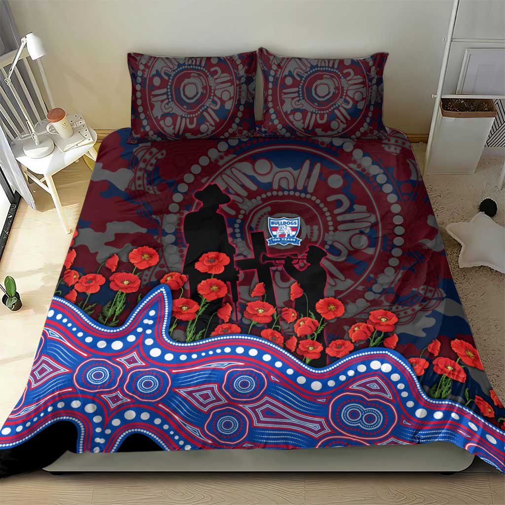 Western Bulldogs ANZAC Day Bedding Set Indigenous Dot Art with Poppy Flower Tribute