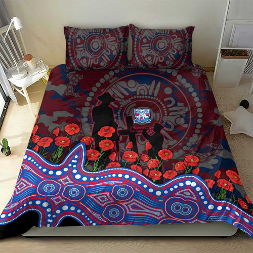 Western Bulldogs ANZAC Day Bedding Set Indigenous Dot Art with Poppy Flower Tribute