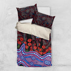 Western Bulldogs ANZAC Day Bedding Set Indigenous Dot Art with Poppy Flower Tribute