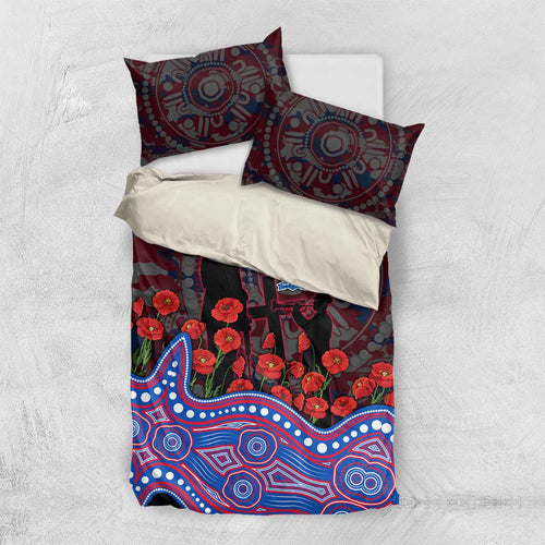 Western Bulldogs ANZAC Day Bedding Set Indigenous Dot Art with Poppy Flower Tribute