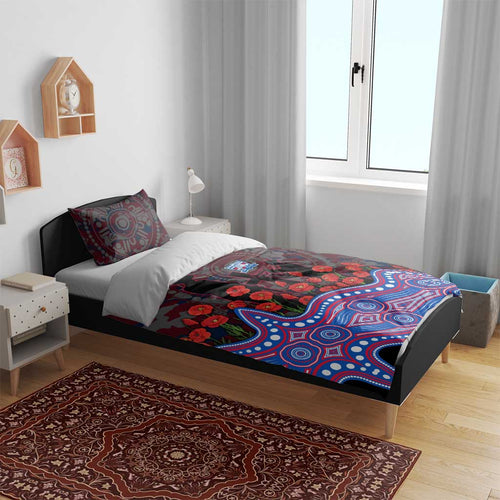 Western Bulldogs ANZAC Day Bedding Set Indigenous Dot Art with Poppy Flower Tribute