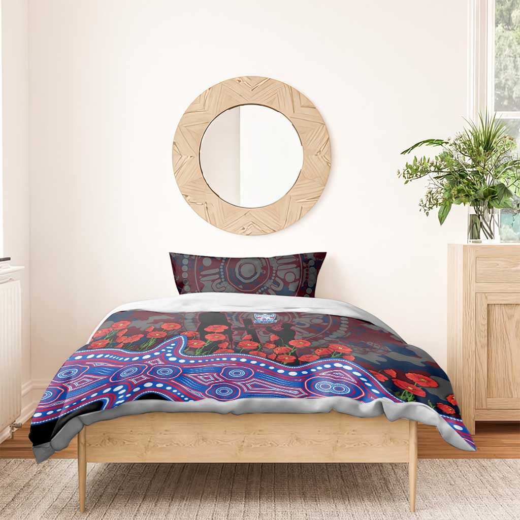Western Bulldogs ANZAC Day Bedding Set Indigenous Dot Art with Poppy Flower Tribute