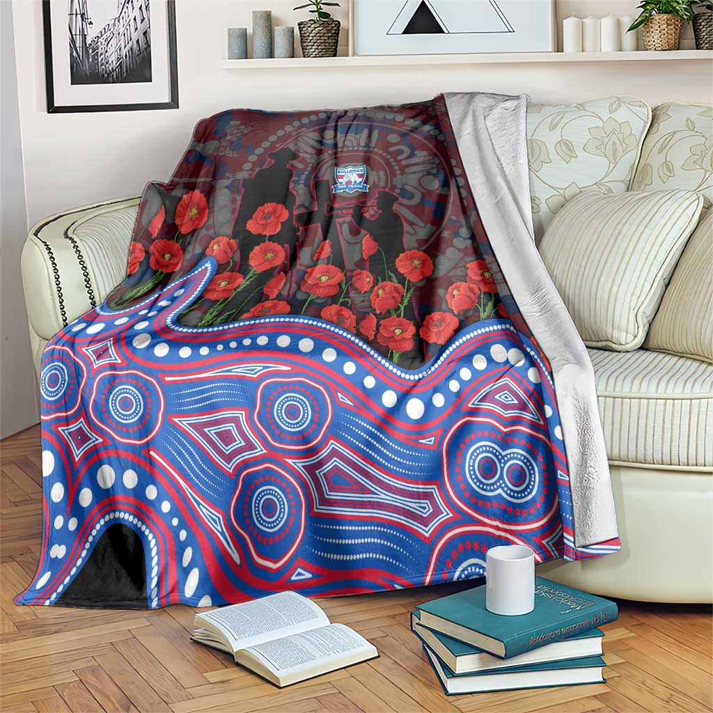 Western Bulldogs ANZAC Day Blanket Indigenous Dot Art with Poppy Flower Tribute
