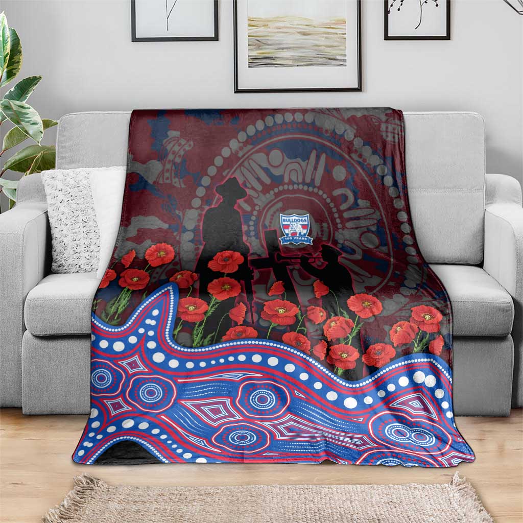 Western Bulldogs ANZAC Day Blanket Indigenous Dot Art with Poppy Flower Tribute