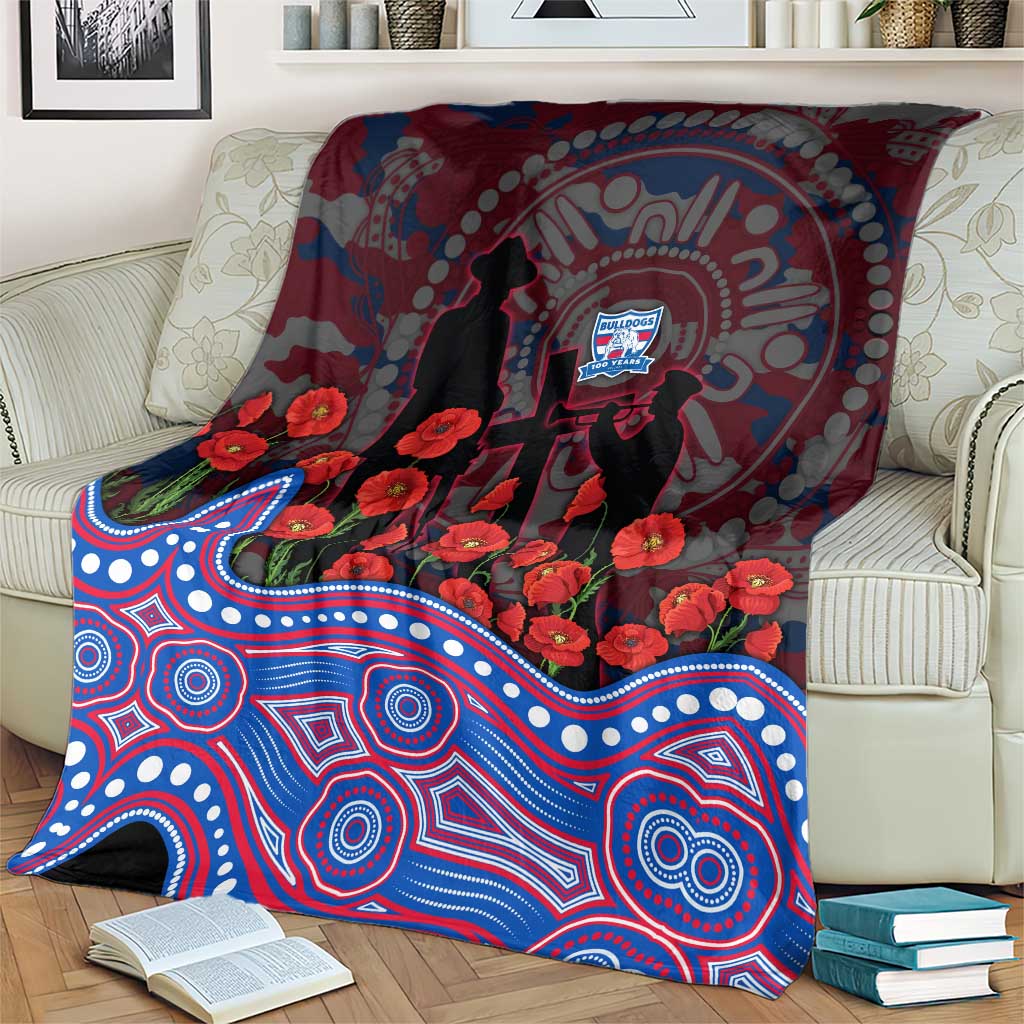 Western Bulldogs ANZAC Day Blanket Indigenous Dot Art with Poppy Flower Tribute