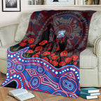 Western Bulldogs ANZAC Day Blanket Indigenous Dot Art with Poppy Flower Tribute