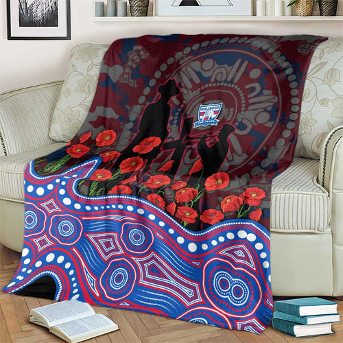 Western Bulldogs ANZAC Day Blanket Indigenous Dot Art with Poppy Flower Tribute