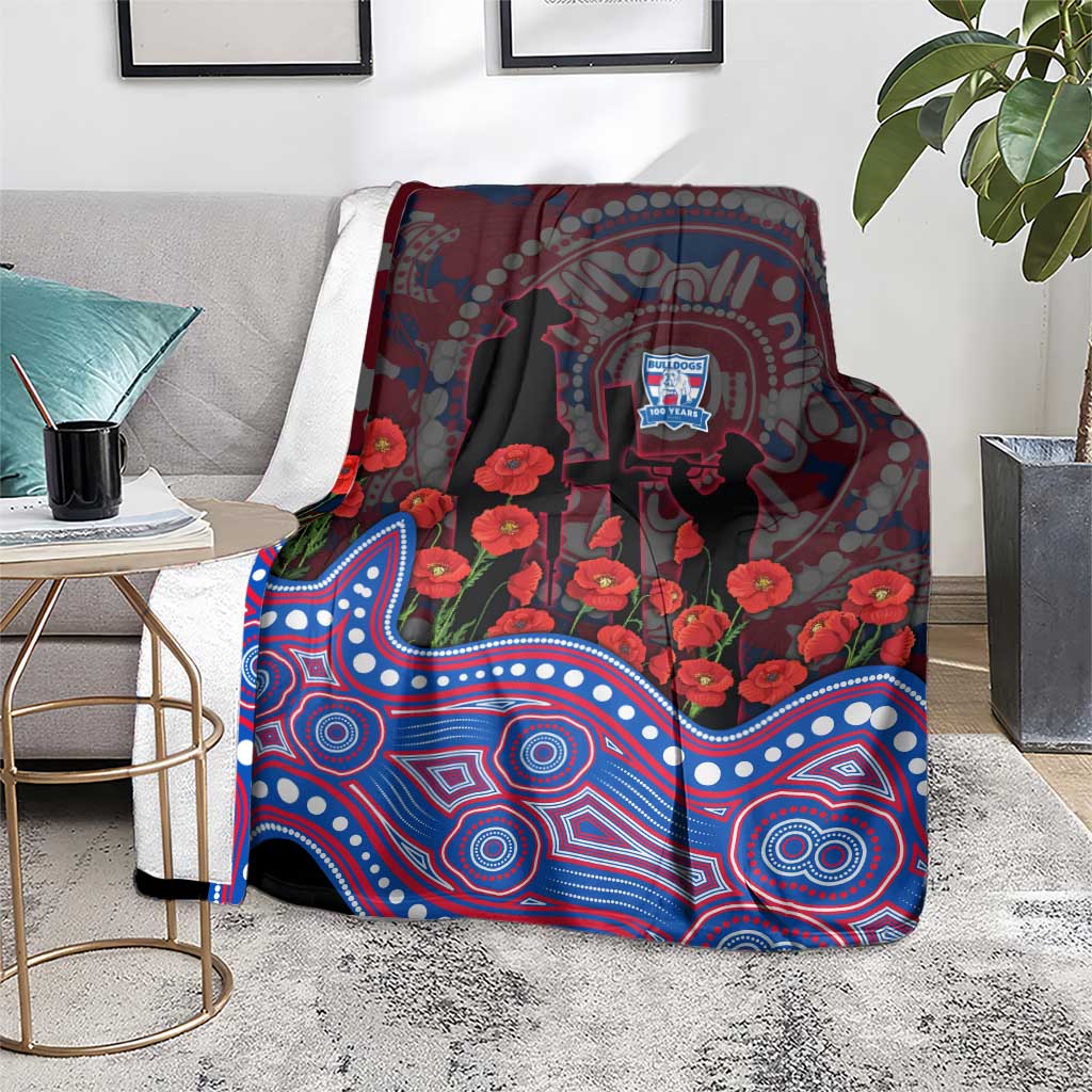 Western Bulldogs ANZAC Day Blanket Indigenous Dot Art with Poppy Flower Tribute