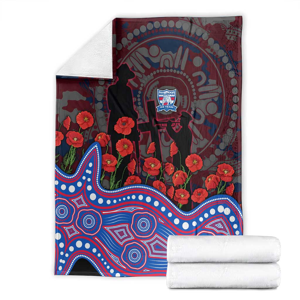Western Bulldogs ANZAC Day Blanket Indigenous Dot Art with Poppy Flower Tribute