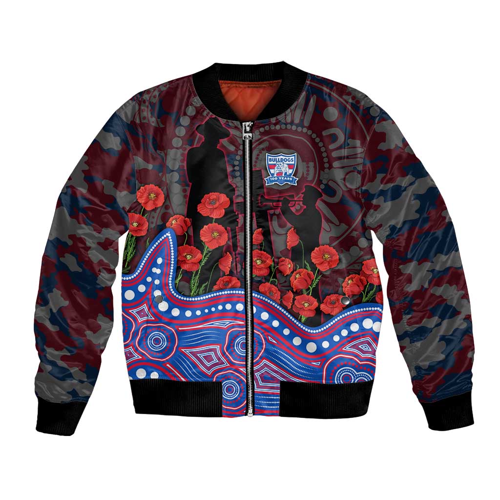 Western Bulldogs ANZAC Day Bomber Jacket Indigenous Dot Art with Poppy Flower Tribute