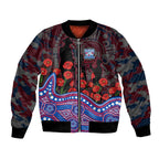 Western Bulldogs ANZAC Day Bomber Jacket Indigenous Dot Art with Poppy Flower Tribute