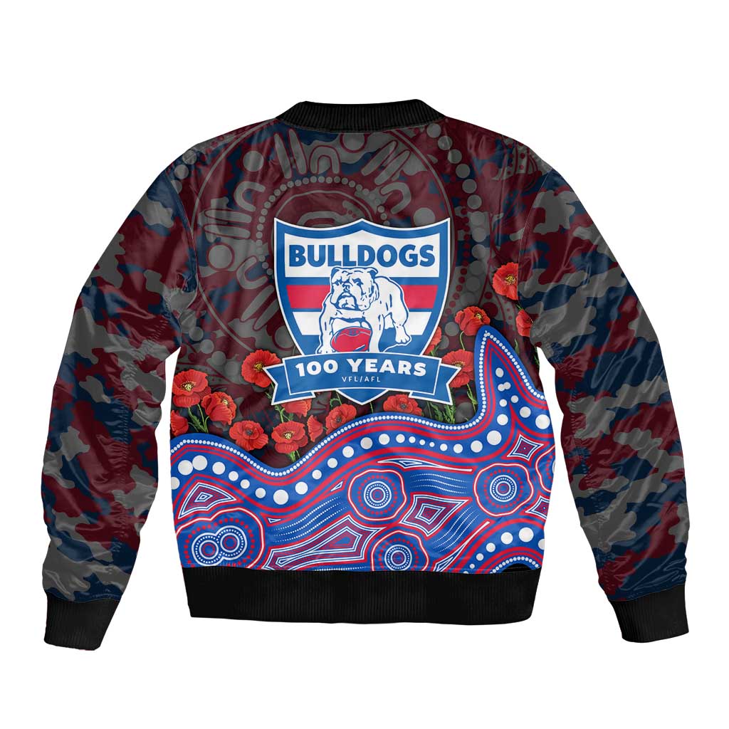Western Bulldogs ANZAC Day Bomber Jacket Indigenous Dot Art with Poppy Flower Tribute