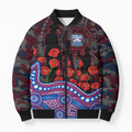Western Bulldogs ANZAC Day Bomber Puffer Jacket Indigenous Dot Art with Poppy Flower Tribute
