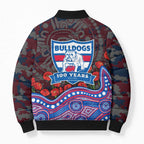 Western Bulldogs ANZAC Day Bomber Puffer Jacket Indigenous Dot Art with Poppy Flower Tribute