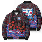Western Bulldogs ANZAC Day Bomber Puffer Jacket Indigenous Dot Art with Poppy Flower Tribute