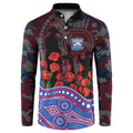 Western Bulldogs ANZAC Day Button Sweatshirt Indigenous Dot Art with Poppy Flower Tribute