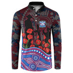 Western Bulldogs ANZAC Day Button Sweatshirt Indigenous Dot Art with Poppy Flower Tribute