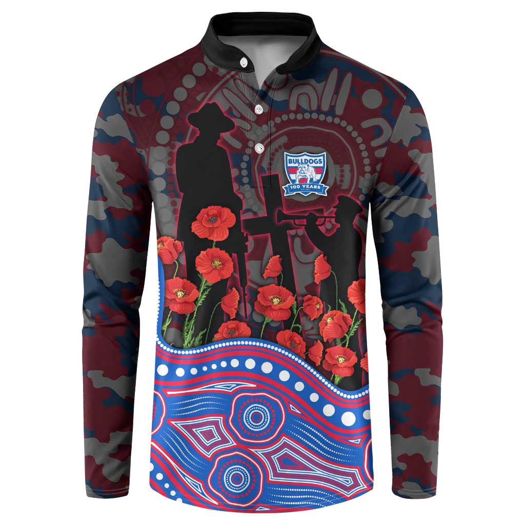 Western Bulldogs ANZAC Day Button Sweatshirt Indigenous Dot Art with Poppy Flower Tribute