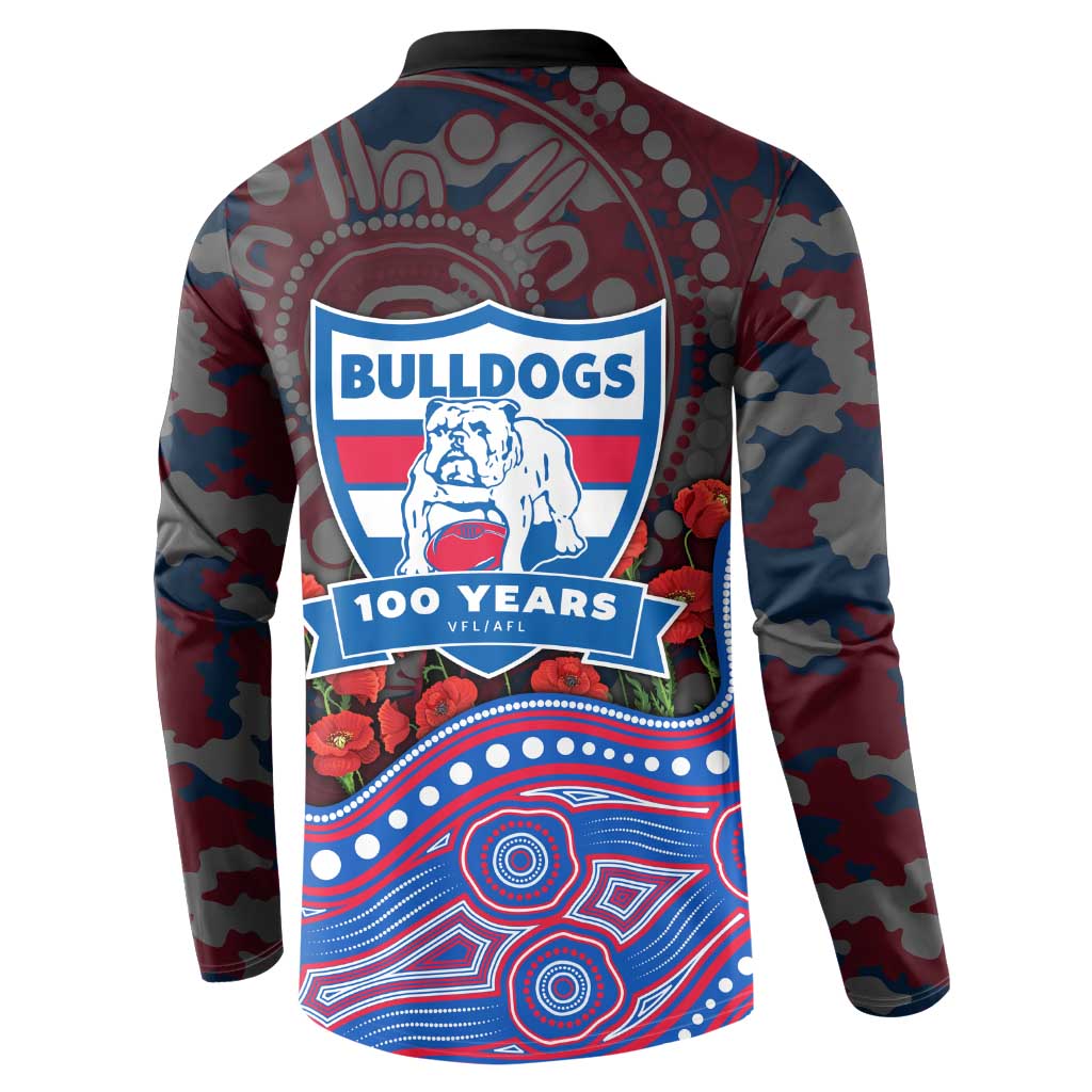 Western Bulldogs ANZAC Day Button Sweatshirt Indigenous Dot Art with Poppy Flower Tribute