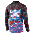 Western Bulldogs ANZAC Day Button Sweatshirt Indigenous Dot Art with Poppy Flower Tribute