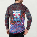 Western Bulldogs ANZAC Day Button Sweatshirt Indigenous Dot Art with Poppy Flower Tribute