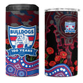 Western Bulldogs ANZAC Day 4 in 1 Can Cooler Tumbler Indigenous Dot Art with Poppy Flower Tribute