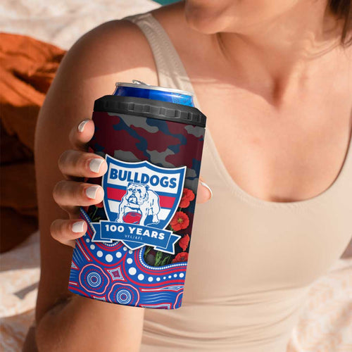 Western Bulldogs ANZAC Day 4 in 1 Can Cooler Tumbler Indigenous Dot Art with Poppy Flower Tribute