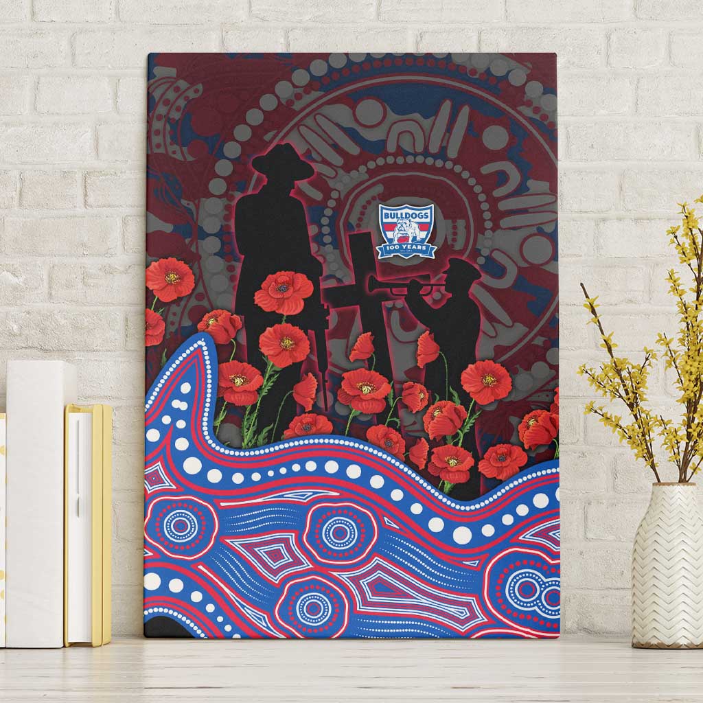 Western Bulldogs ANZAC Day Canvas Wall Art Indigenous Dot Art with Poppy Flower Tribute