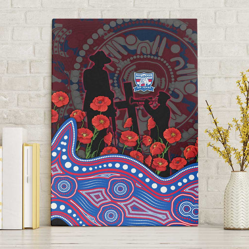 Western Bulldogs ANZAC Day Canvas Wall Art Indigenous Dot Art with Poppy Flower Tribute