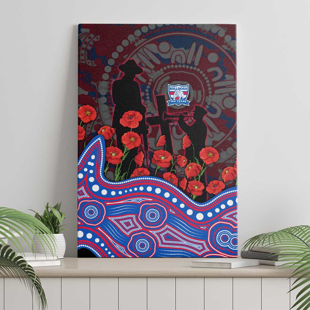 Western Bulldogs ANZAC Day Canvas Wall Art Indigenous Dot Art with Poppy Flower Tribute
