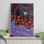 Western Bulldogs ANZAC Day Canvas Wall Art Indigenous Dot Art with Poppy Flower Tribute