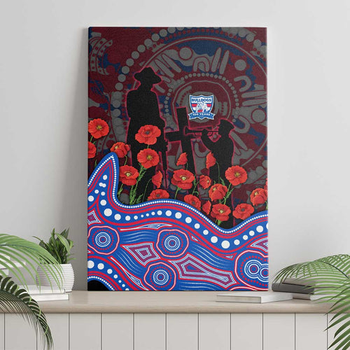 Western Bulldogs ANZAC Day Canvas Wall Art Indigenous Dot Art with Poppy Flower Tribute