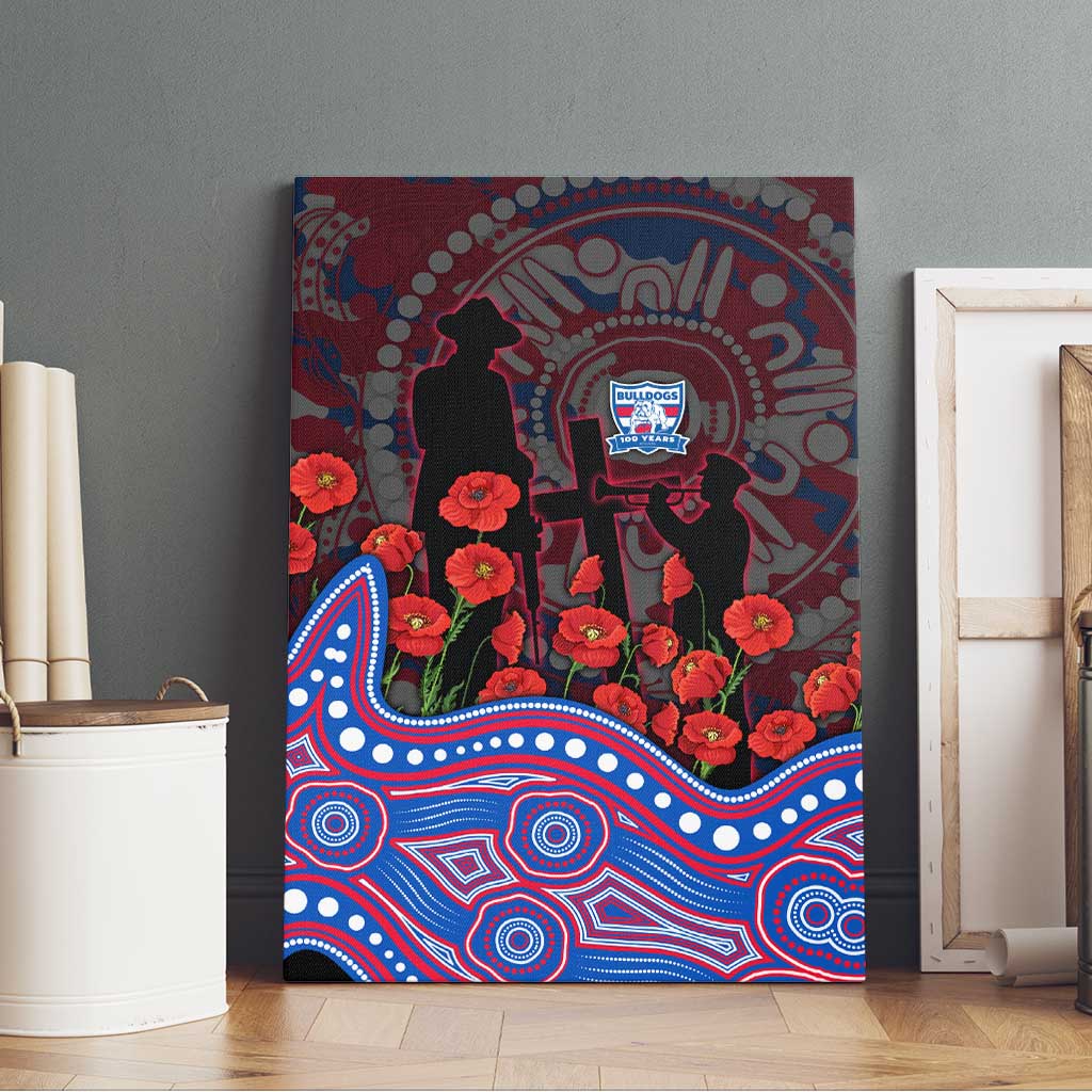 Western Bulldogs ANZAC Day Canvas Wall Art Indigenous Dot Art with Poppy Flower Tribute