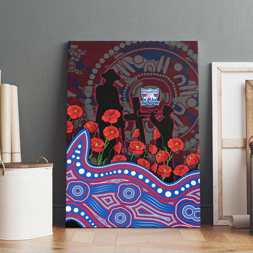 Western Bulldogs ANZAC Day Canvas Wall Art Indigenous Dot Art with Poppy Flower Tribute