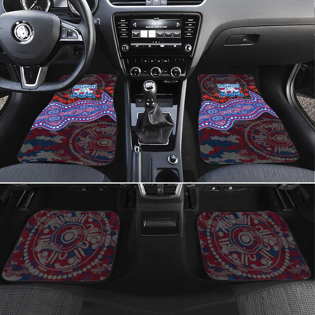 Western Bulldogs ANZAC Day Car Mats Indigenous Dot Art with Poppy Flower Tribute